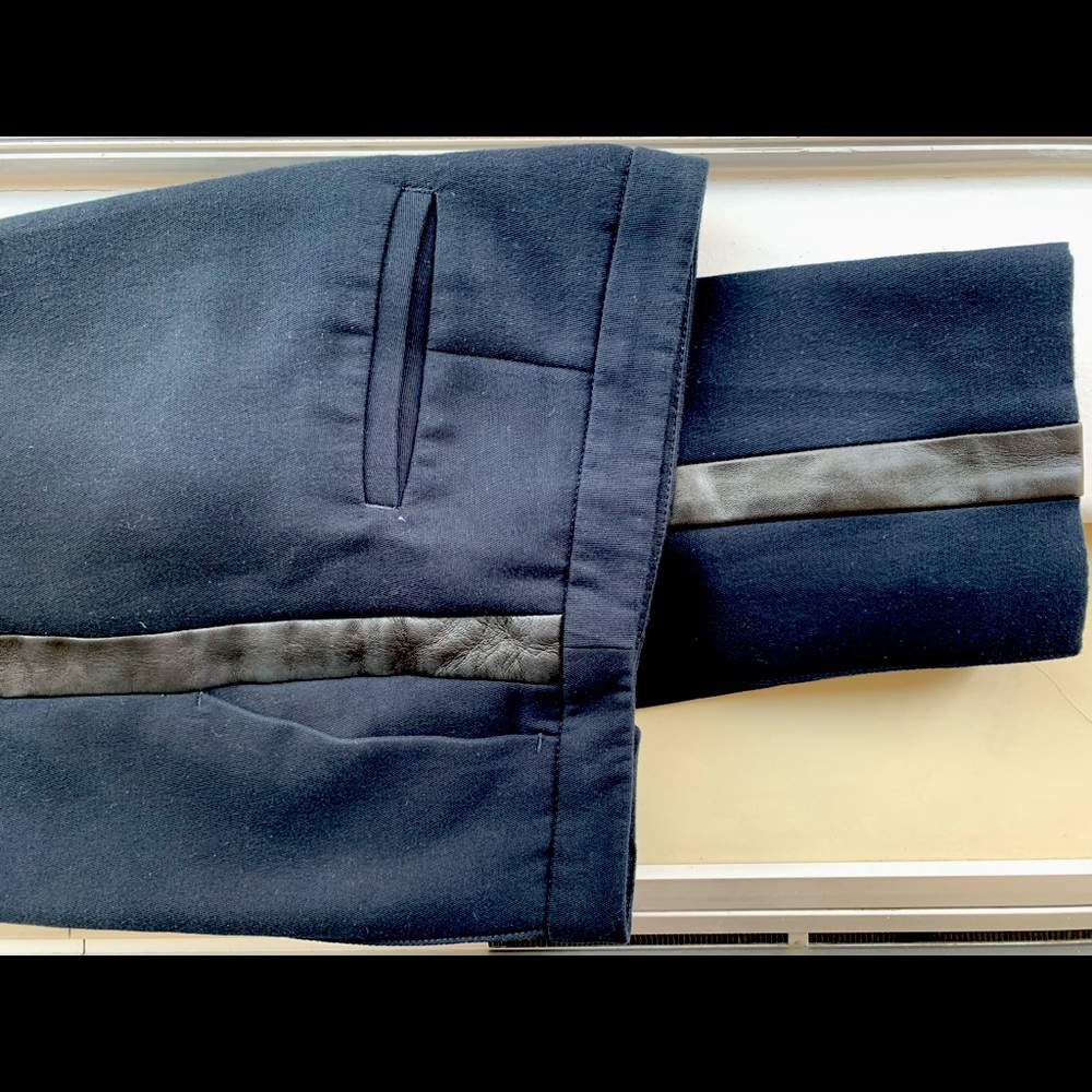 Sandro Navy Pants with Black Leather Trim